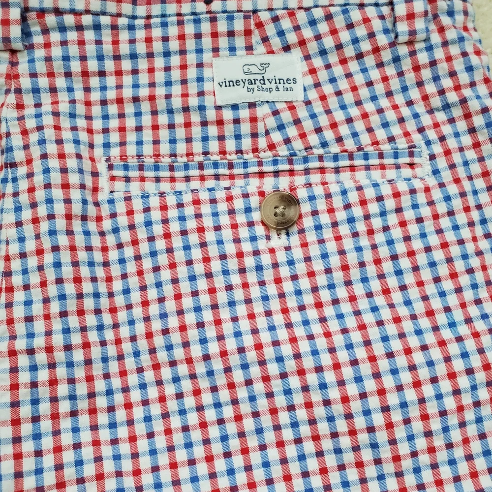 SOLD Vineyard Vines Boys Red, White And Blue Gingham Seersucker Shorts sz14 - Picture 9 of 16